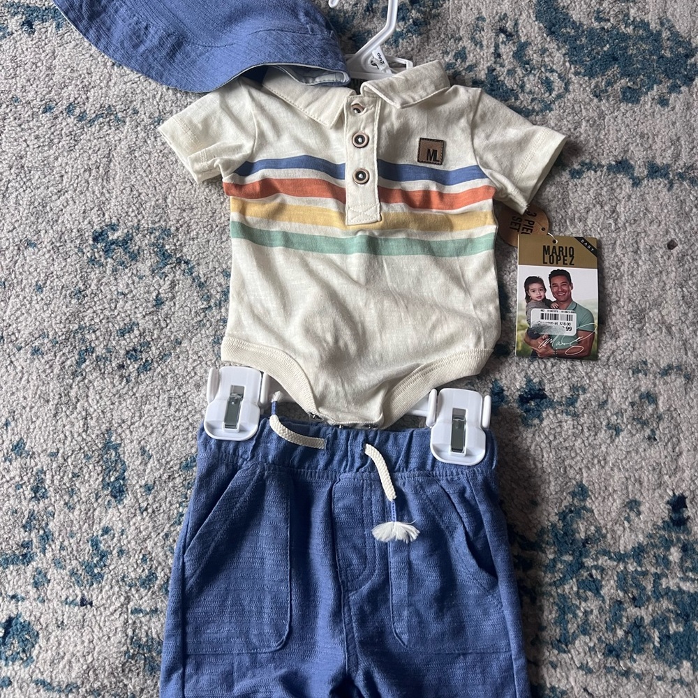 Kids Matching Set with Striped Bodysuit and Blue Shorts